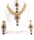 Kriaa Extravagant Teardrop Pattern CZ Necklace Set with Maang Tika