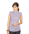 Sepia Purple-Cream Printed Cotton Top