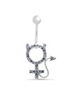 Revlis Blue CZ Devilish Venus Sign Silver Belly Stud