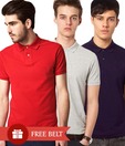 Jonnie Red-Grey-Navy Pack of 3 Polo T Shirt