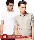 Loveusale Grey-White Pack of 2 Polo T Shirts