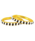 Jpearls Black Bead & White Pearls Bangles  - Set Of 2