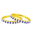 Jpearls Blue Bead & White Pearls Bangles  - Set Of 2