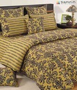 Swayam Mustard & Black Floral Print Bed Sheet Set
