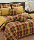 Swayam Green & Mustard Checkered Bed Sheet Set