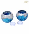 Treasure Hunt  Turquoise & Silver Mosaic Candle Holder(Set Of 2)