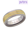 Peora Stylish Golden Striped Titanium Ring