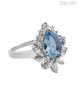 Zevrat Genuine Pear Shaped Blue Topaz and CZ Silver Ring