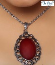 Pari Pretty Maroon & Silver Enamelled Pendant Necklace