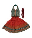 Twisha Orange & Bottle Green Ghagra Choli With Dupatta For Kids