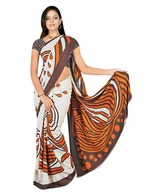 Khazana White-Orange Georgette Saree With Unstitched Blouse