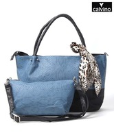 Calvino Navy Blue Snake Print Handbag & Sling Bag Set