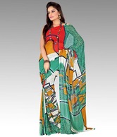 Fnf Wonderful Green Georgette Sarees