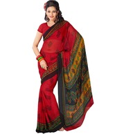 Prafful Perky Red Printed Saree With Unstitched Blouse