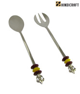 Hindicraft Stainless Steel Flatware Set With Crystal Beads