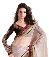 MohManthan Off White & Black Stunning Gorgeous Saree With Unstitched Blouse