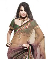 MohManthan Flower Butta Net Saree With Unstitched Blouse.