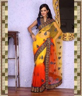 Prafful  Yellow Embroidered  Saree With Unstitched Blouse Piece