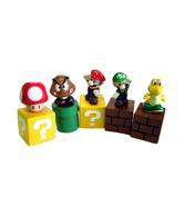 New Super Mario Bros mini figures bundle (a set of Five ~1 figures: Mario Goomba Luigi Koopa Troopa and Mushroom; Each comes with a ~1