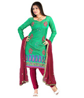 Khazana Green Chanderi Unstitched Suit With Dupatta