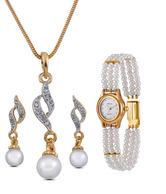 Oleva Fabulous Pendant Set & Pearl Watch Combo