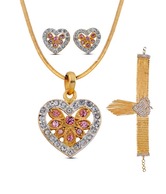 Oleva Striking AD Studded Pendant Set & Golden Bracelet Combo