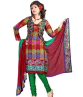 Khazana Multi-Coloured Chanderi Unstitched Suit With Dupatta