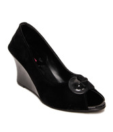 Butterfly Feisty Black Wedge Heel Pumps
