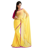 Designersareez Semi Chiffon Vanilla Yellow Saree
