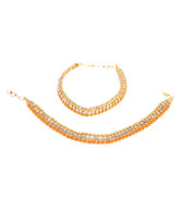 Adhira Attractive Orange Beaded Anklet Pair