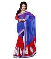 Prafful Blue Embroidered Faux Georgette Saree