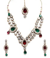 Adhira Alluring Multi-colour Stone Necklace Set With Maang Tika