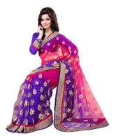 Prafful Blue Embroidered Faux Georgette Saree