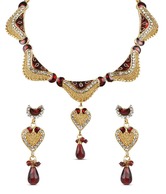 Adhira Glittering Abstract Design Red Drop Necklace Set