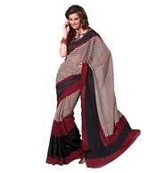 Prafful Maroon-Black Printed Bhagalpuri Silk Saree