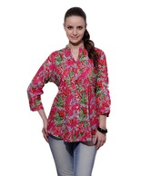 Teemoods Vibrant Magenta-Red Printed Tunic Top