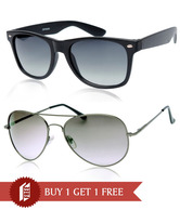 Joe Black Modish Gunmetal-Grey aviator Buy 1 Get 1 Matte Black Wayfarer Free