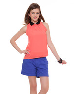 United Colors Of Benetton Coral Orange Peter Pan Collar Top