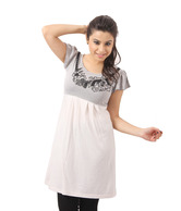 Sepia Grey Milange-White Embroidered Tunic Top