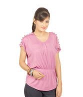 Sepia Smokey Pink Smocked Waist Top