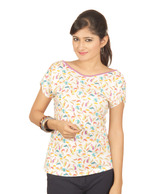 Sepia Attractive White Printed Viscose Top