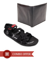 Zion Stylish Black Floaters & Wallet Combo
