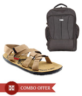 Zion Swanky Beige Floaters & Laptop Bag Combo
