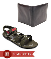 Zion Stylish Olive Green Floaters & Wallet Combo