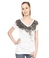 Spanky White Printed Poly Cotton T-Shirt
