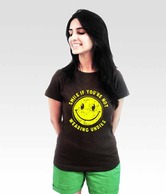 Incynk Brown Smiley Printed  T-Shirt