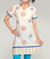 Aaneri Off- White Block Printed Kurti