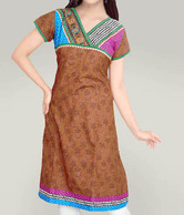 Aaneri Brown Block Printed Kurti