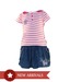 Nauti Nati Pink & Blue Feeder Striped Tee With Skirt For Kids