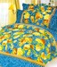 Saaz Dekor Blue & Yellow Double Bed Sheet With 2 Pillow Covers - 3 Pieces